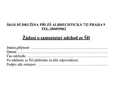 Žádost o samostatný odchod ze školní družiny