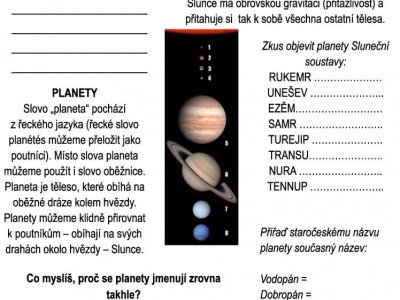 pracovní list planety