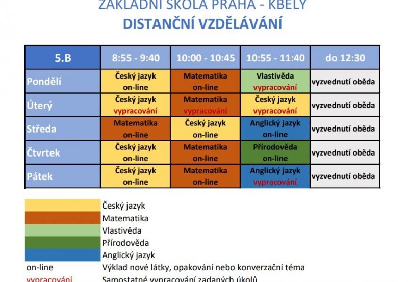 Distanční výuka | rozvrh